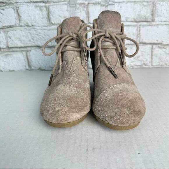 TOMS Booties Wedge Heel Suede Lace Up Ankle Boot Gray Brown 7 - Picture 6 of 13